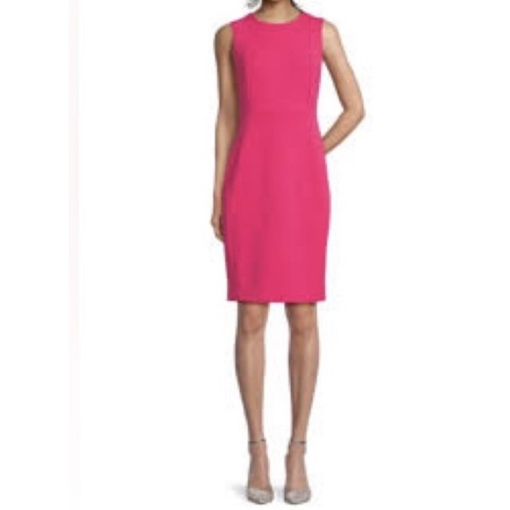 Calvin Klein Pink Sheath Dress 4 Sleeveless Gold Zip Back Career Crepe Knit New